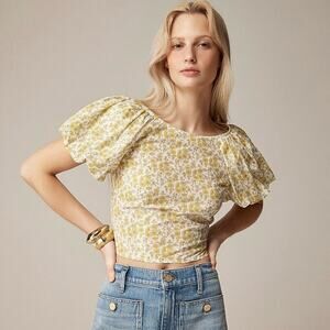 J. Crew Liberty of London Retro Yellow Floral Puff Sleeve Blouse, Size 2